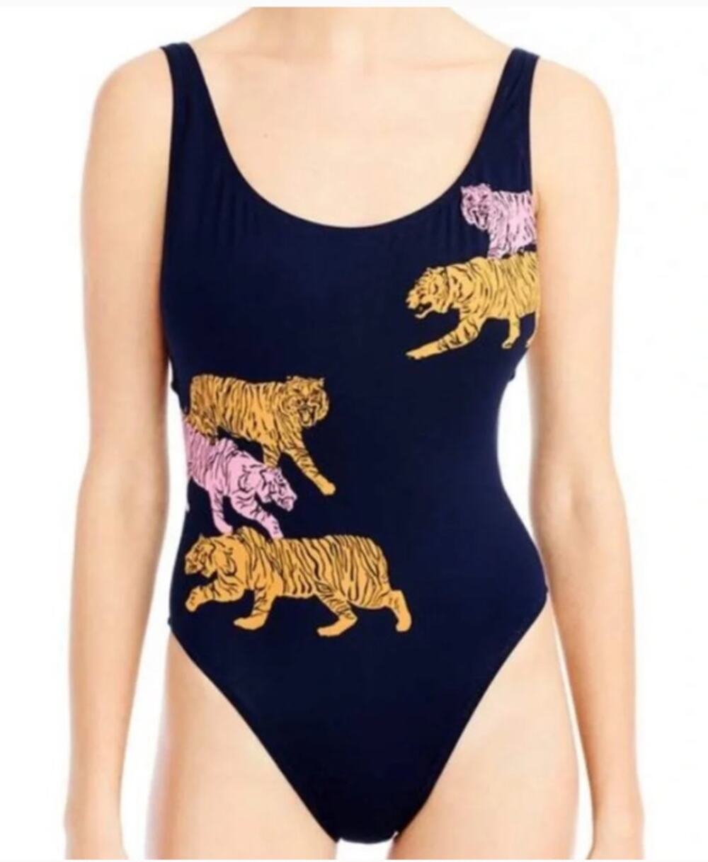 J.Crew Tigers Scoop Back Swimsuit Blue Womens size 12 New